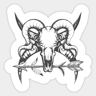 Bull Skull and Indian Arrow Monochrome Tattoo Sticker